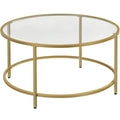 Table basse ronde en verre trempé avec étagère de rangement ouverte — Cadre en fer