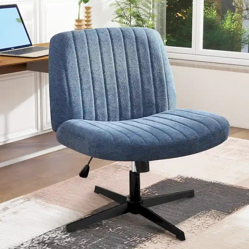 Chaise de bureau pivotante sans accoudoirs avec pieds croisés, hauteur réglable et roulettes
