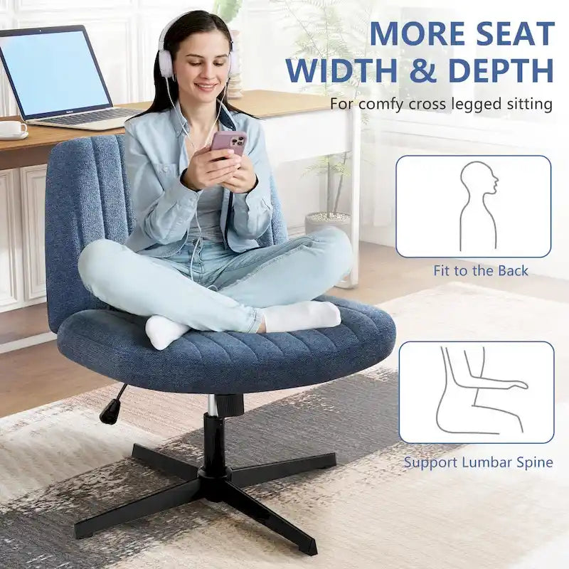 Chaise de bureau pivotante sans accoudoirs avec pieds croisés, hauteur réglable et roulettes