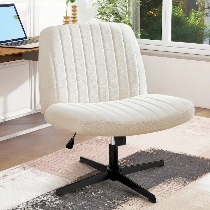 Chaise de bureau pivotante sans accoudoirs avec pieds croisés, hauteur réglable et roulettes