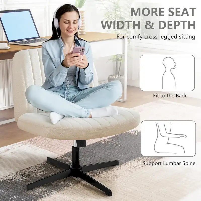 Chaise de bureau pivotante sans accoudoirs avec pieds croisés, hauteur réglable et roulettes