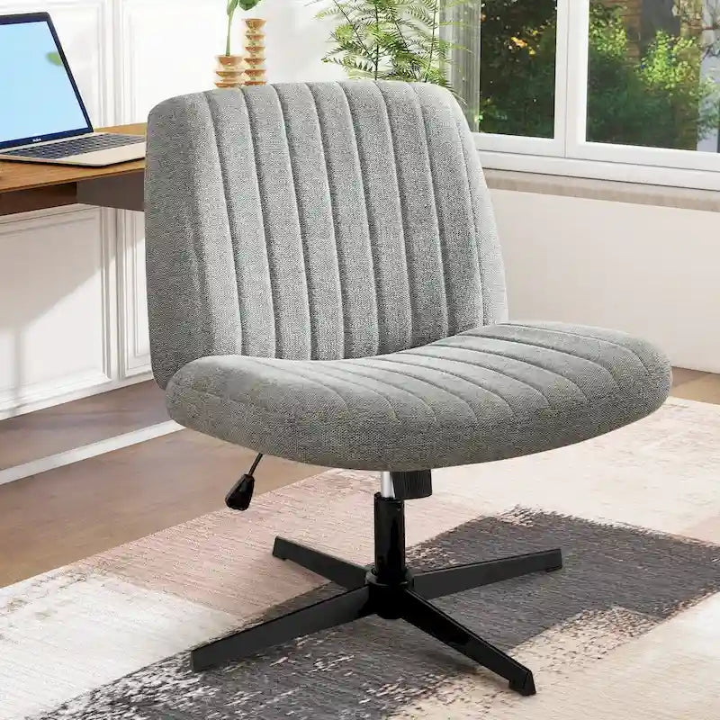 Chaise de bureau pivotante sans accoudoirs avec pieds croisés, hauteur réglable et roulettes
