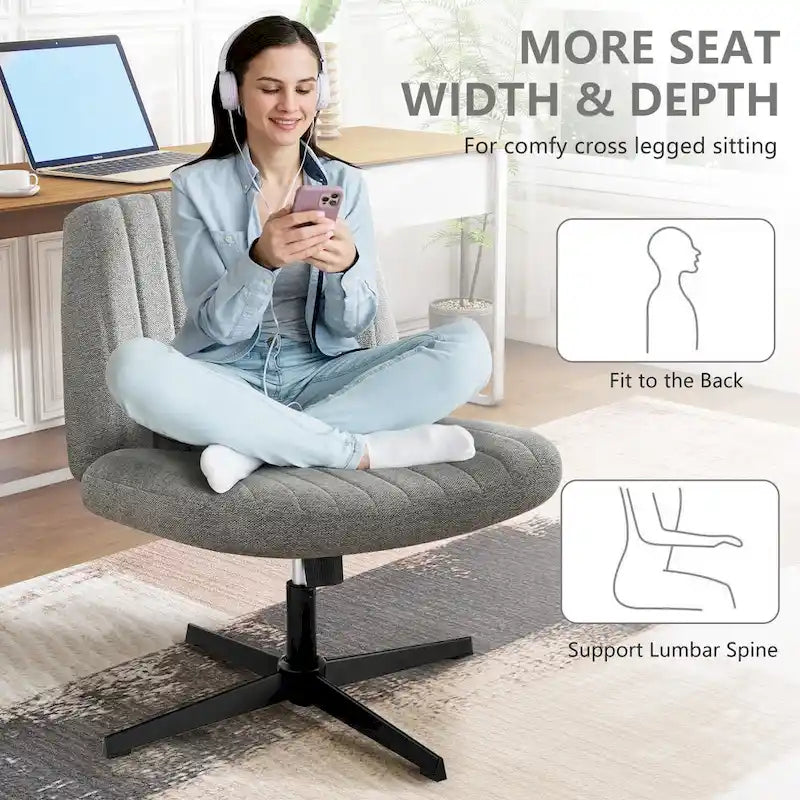 Chaise de bureau pivotante sans accoudoirs avec pieds croisés, hauteur réglable et roulettes