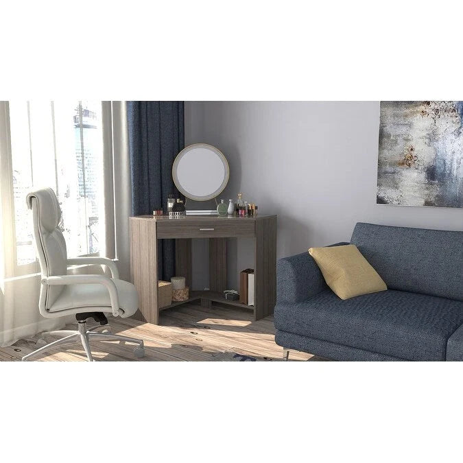 Bureau d'angle et coiffeuse brillants avec tiroir rabattable