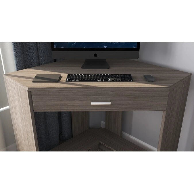 Bureau d'angle et coiffeuse brillants avec tiroir rabattable