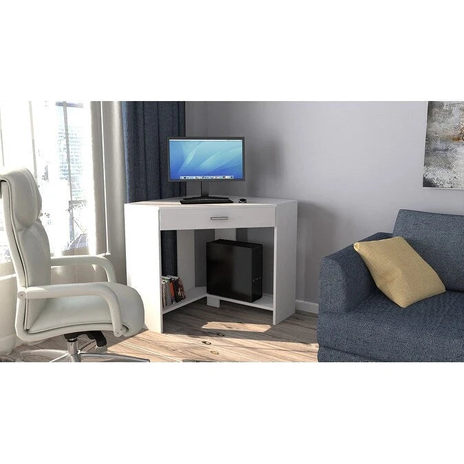 Bureau d'angle et coiffeuse brillants avec tiroir rabattable