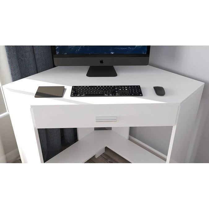 Bureau d'angle et coiffeuse brillants avec tiroir rabattable