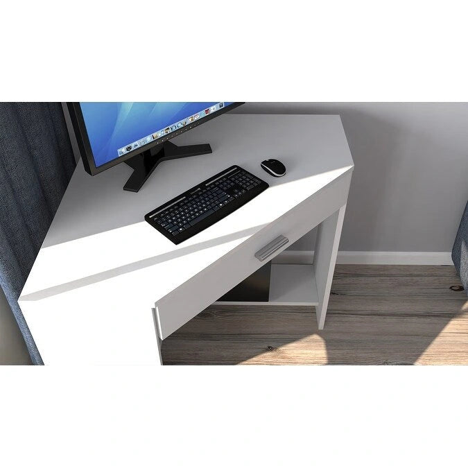 Bureau d'angle et coiffeuse brillants avec tiroir rabattable