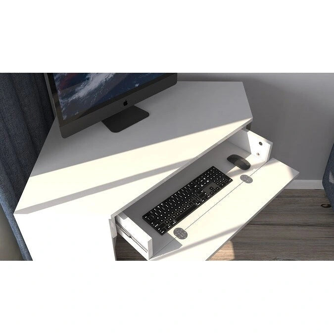 Bureau d'angle et coiffeuse brillants avec tiroir rabattable