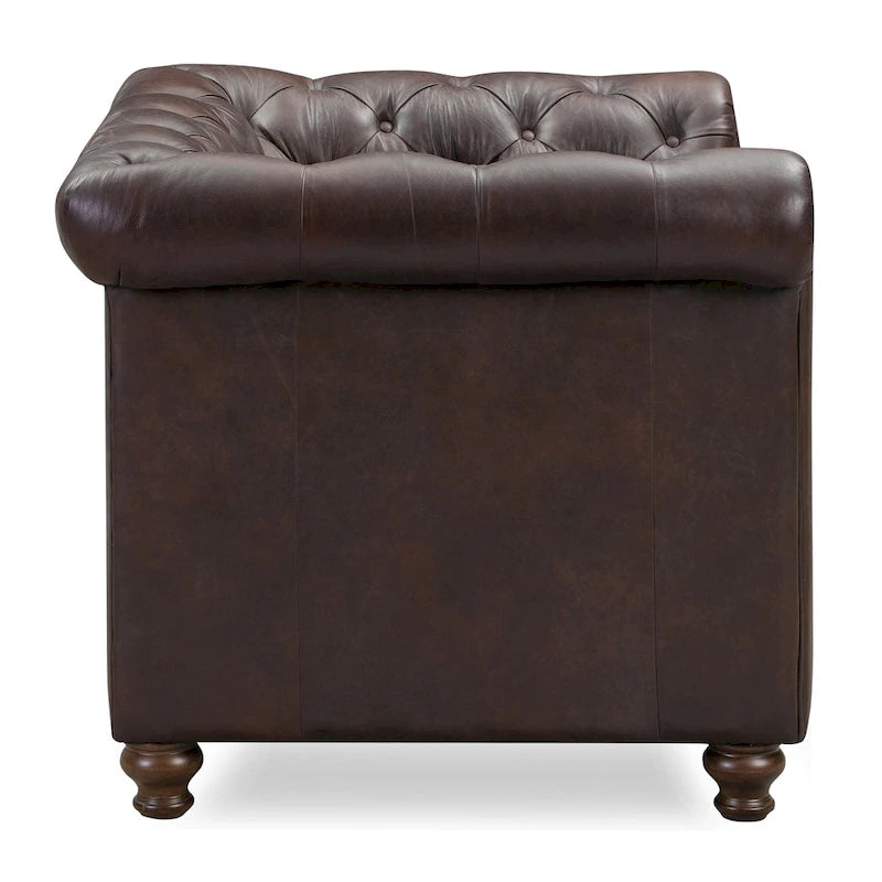 Fauteuil de salon en cuir pleine fleur, style Chesterfield, avec capitonnage en losanges