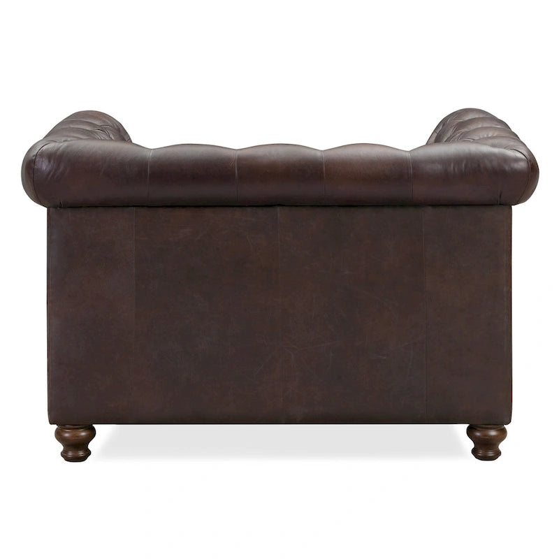 Fauteuil de salon en cuir pleine fleur, style Chesterfield, avec capitonnage en losanges