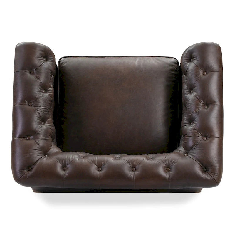 Fauteuil de salon en cuir pleine fleur, style Chesterfield, avec capitonnage en losanges