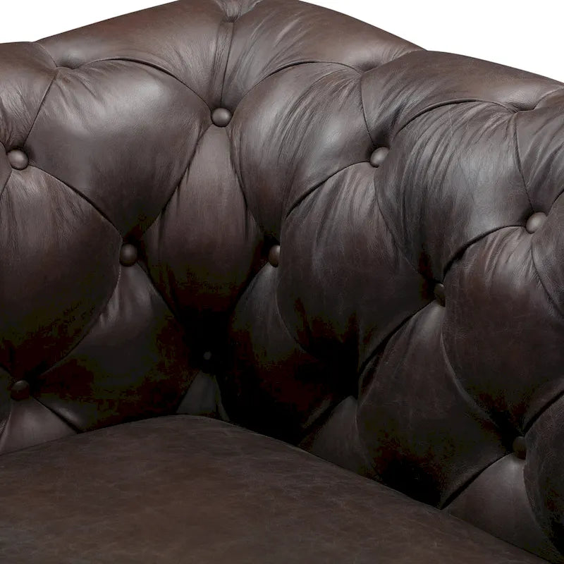 Fauteuil de salon en cuir pleine fleur, style Chesterfield, avec capitonnage en losanges
