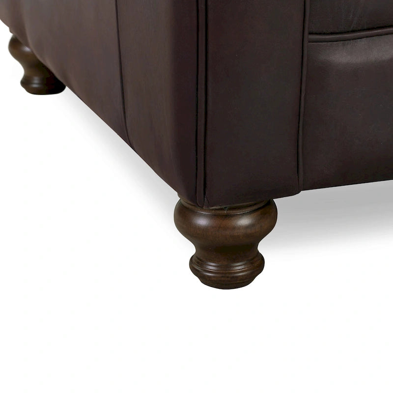 Fauteuil de salon en cuir pleine fleur, style Chesterfield, avec capitonnage en losanges