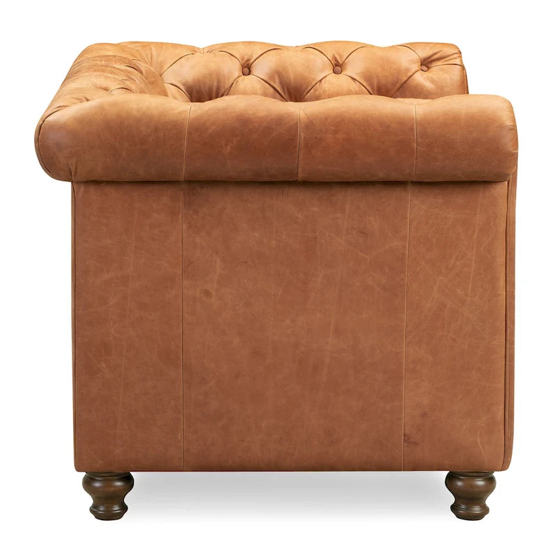 Fauteuil de salon en cuir pleine fleur, style Chesterfield, avec capitonnage en losanges