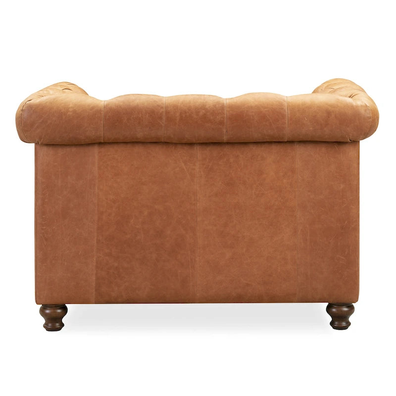 Fauteuil de salon en cuir pleine fleur, style Chesterfield, avec capitonnage en losanges