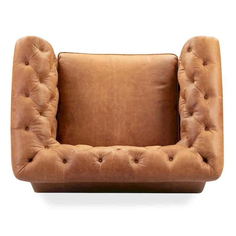 Fauteuil de salon en cuir pleine fleur, style Chesterfield, avec capitonnage en losanges