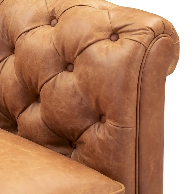 Fauteuil de salon en cuir pleine fleur, style Chesterfield, avec capitonnage en losanges