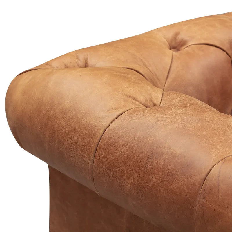 Fauteuil de salon en cuir pleine fleur, style Chesterfield, avec capitonnage en losanges