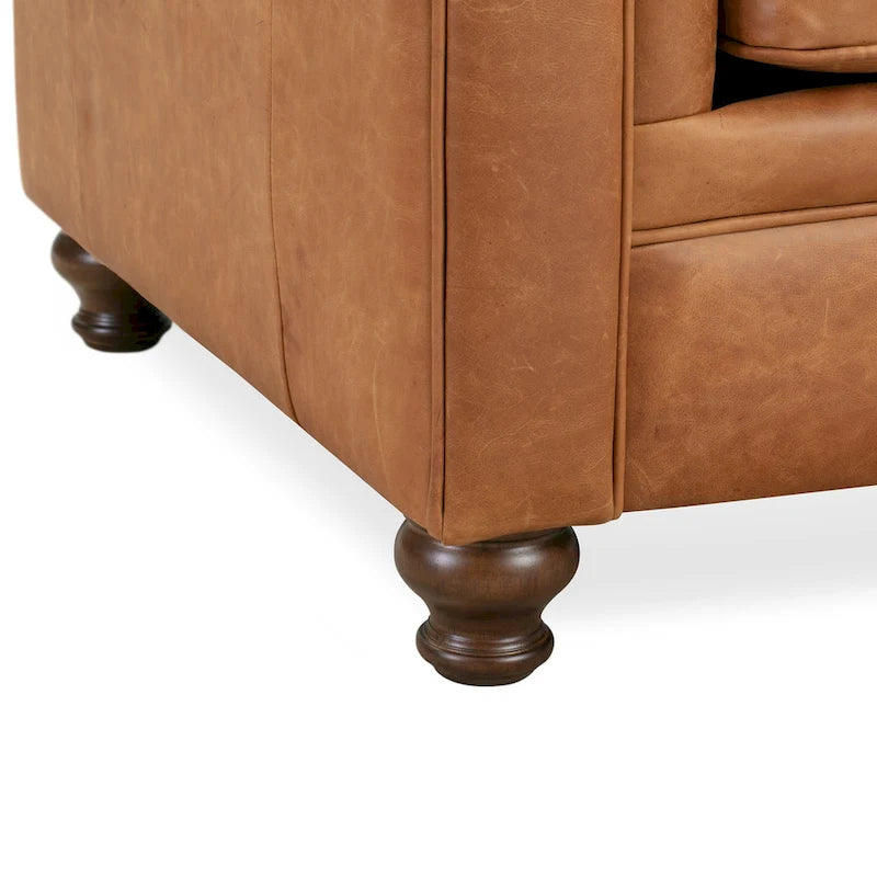 Fauteuil de salon en cuir pleine fleur, style Chesterfield, avec capitonnage en losanges