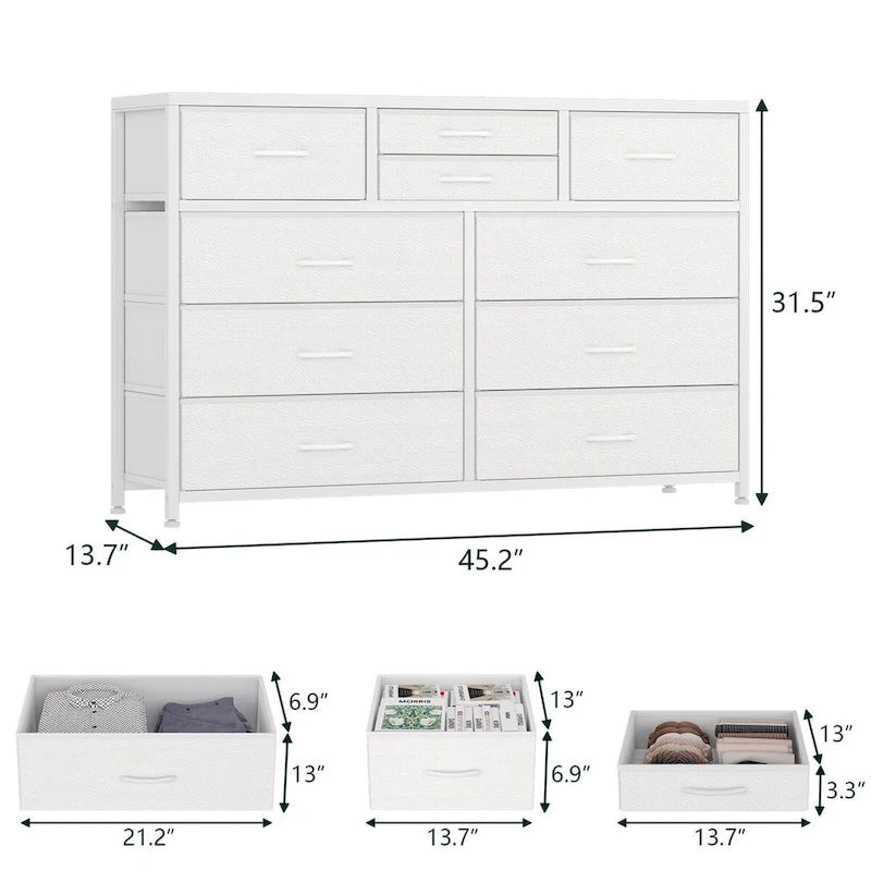 Commode de rangement en tissu à 10 tiroirs avec cadre en acier et plateau en bois imperméable