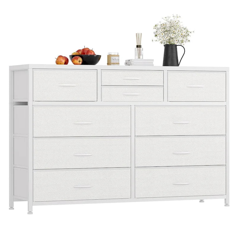 Commode de rangement en tissu à 10 tiroirs avec cadre en acier et plateau en bois imperméable