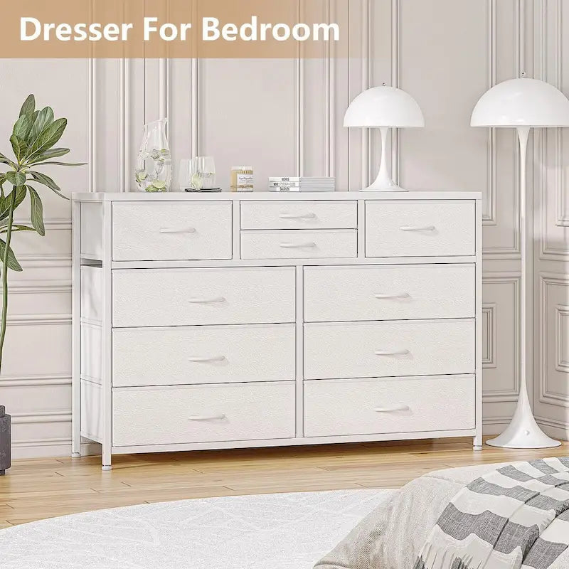Commode de rangement en tissu à 10 tiroirs avec cadre en acier et plateau en bois imperméable