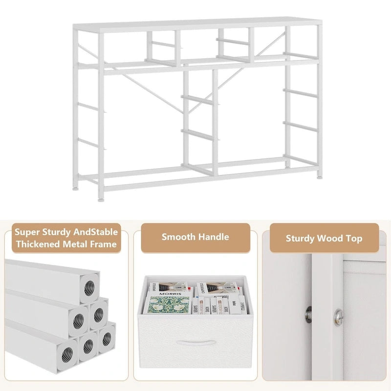 Commode de rangement en tissu à 10 tiroirs avec cadre en acier et plateau en bois imperméable