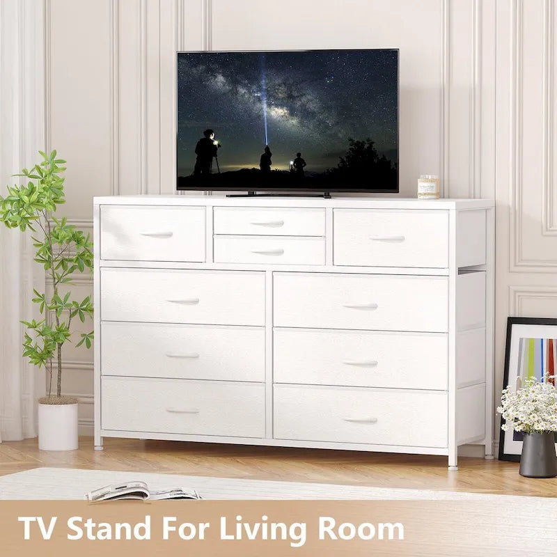 Commode de rangement en tissu à 10 tiroirs avec cadre en acier et plateau en bois imperméable