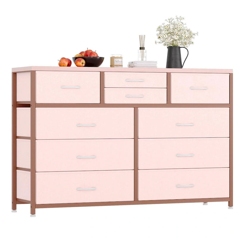 Commode de rangement en tissu à 10 tiroirs avec cadre en acier et plateau en bois imperméable