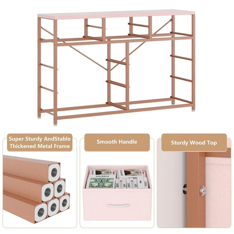 Commode de rangement en tissu à 10 tiroirs avec cadre en acier et plateau en bois imperméable