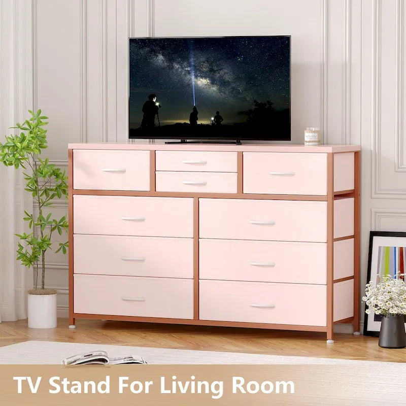 Commode de rangement en tissu à 10 tiroirs avec cadre en acier et plateau en bois imperméable