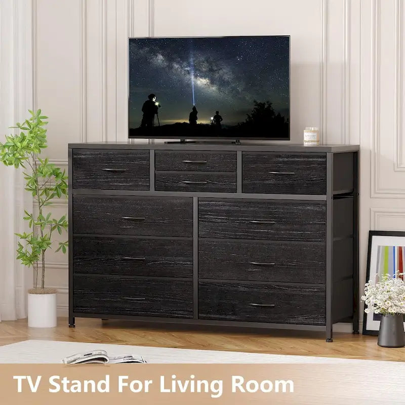 Commode de rangement en tissu à 10 tiroirs avec cadre en acier et plateau en bois imperméable