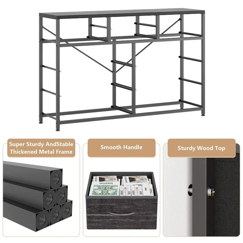 Commode de rangement en tissu à 10 tiroirs avec cadre en acier et plateau en bois imperméable