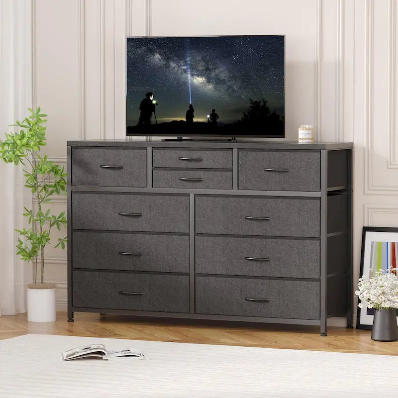 Commode de rangement en tissu à 10 tiroirs avec cadre en acier et plateau en bois imperméable