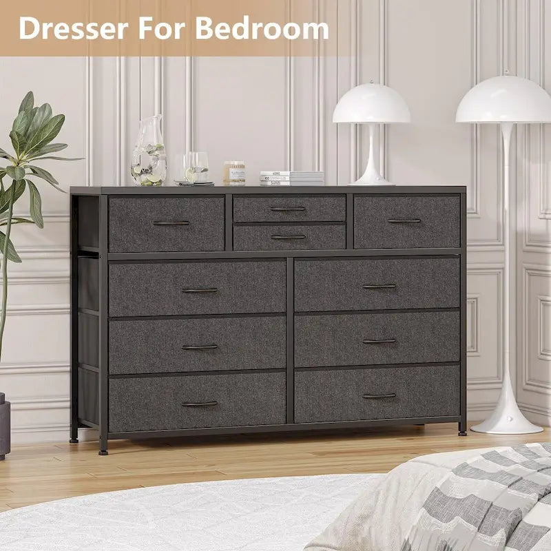 Commode de rangement en tissu à 10 tiroirs avec cadre en acier et plateau en bois imperméable