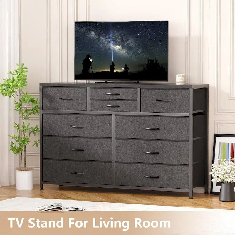 Commode de rangement en tissu à 10 tiroirs avec cadre en acier et plateau en bois imperméable