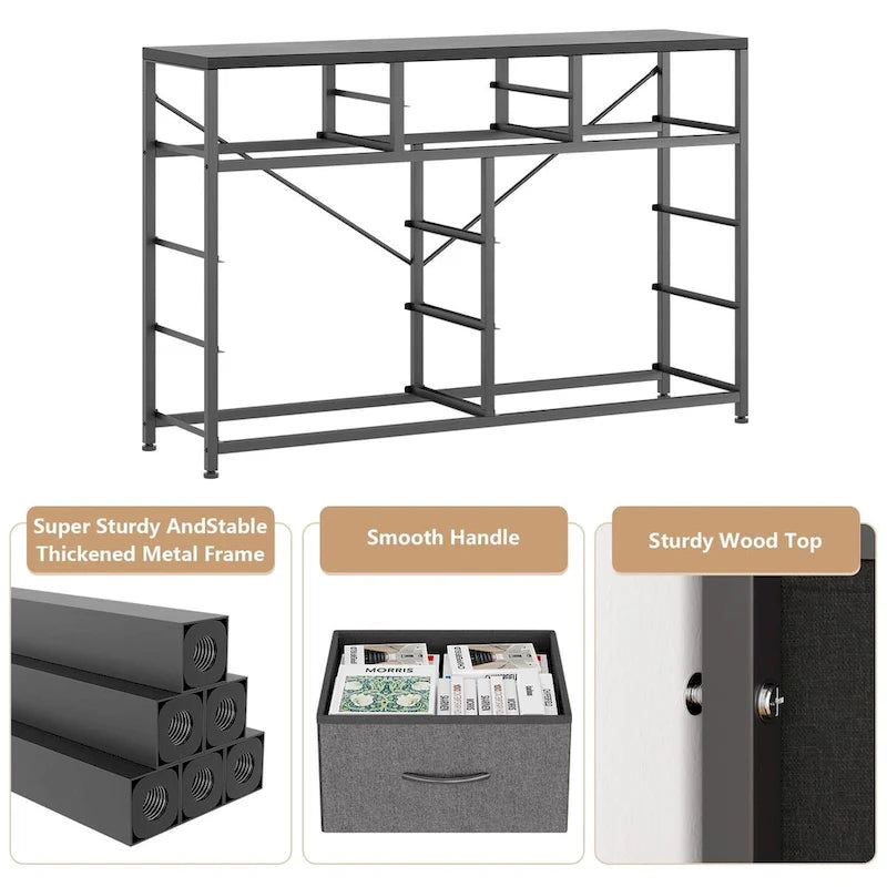 Commode de rangement en tissu à 10 tiroirs avec cadre en acier et plateau en bois imperméable