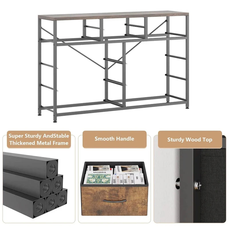 Commode de rangement en tissu à 10 tiroirs avec cadre en acier et plateau en bois imperméable