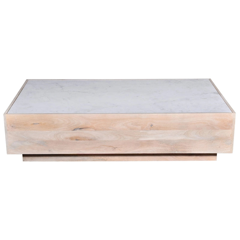 Table basse de rangement de 150 cm en manguier et plateau en marbre