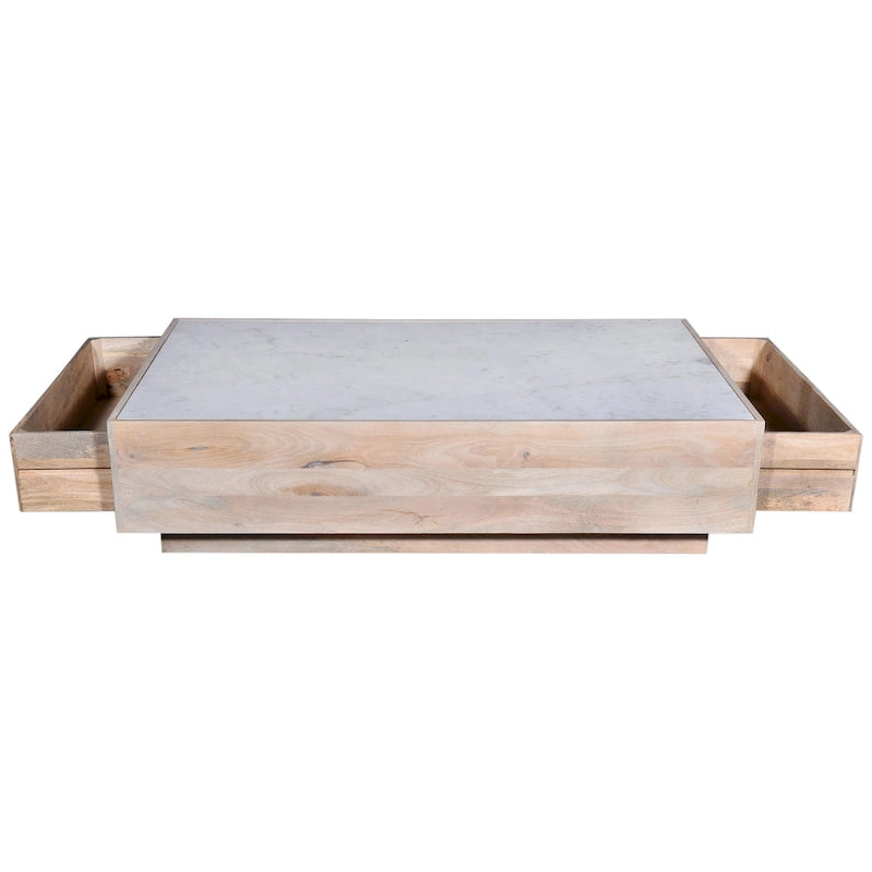Table basse de rangement de 150 cm en manguier et plateau en marbre