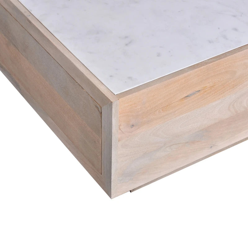 Table basse de rangement de 150 cm en manguier et plateau en marbre