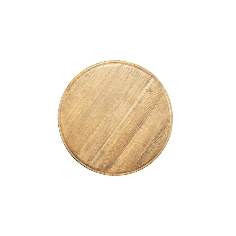 Table d'appoint en orme fabriquée à la main avec un piédestal tourné et un plateau à lattes