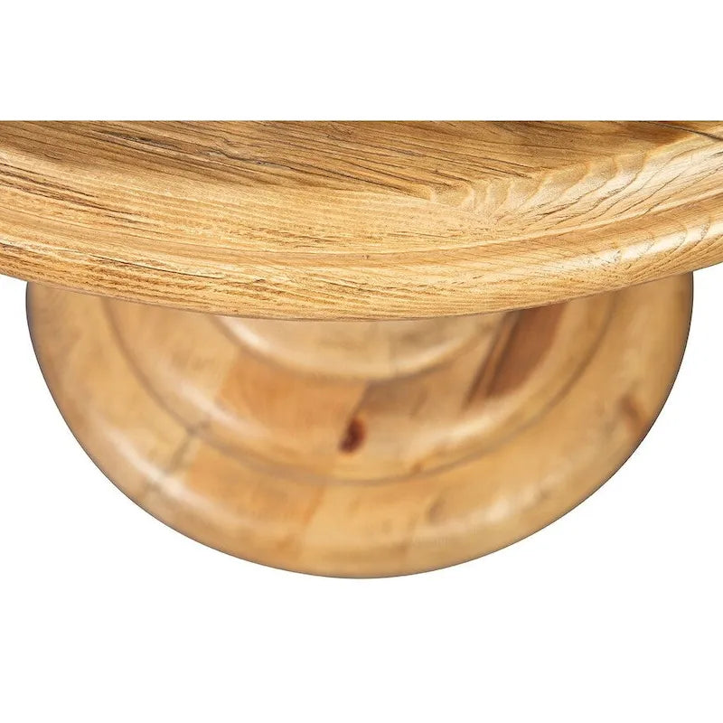 Table d'appoint en orme fabriquée à la main avec un piédestal tourné et un plateau à lattes