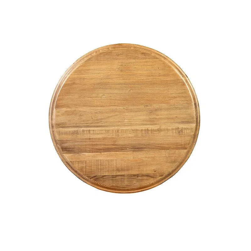 Table d'appoint en orme fabriquée à la main avec un piédestal tourné et un plateau à lattes