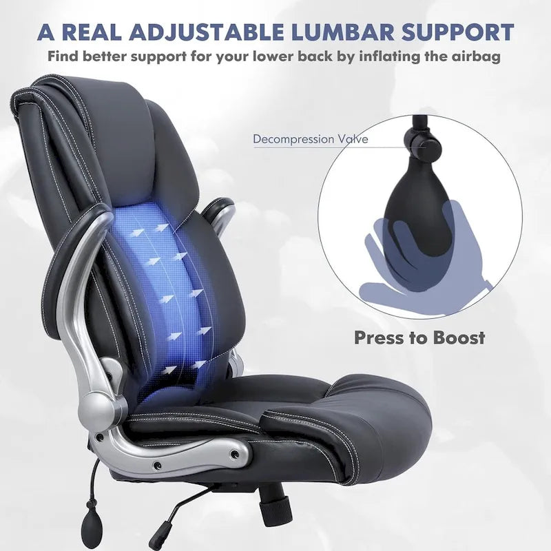 Fauteuil de bureau de direction à dossier haut avec accoudoirs rembourrés relevables et inclinaison réglable verrouillable
