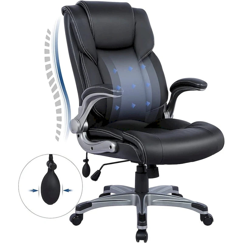 Fauteuil de bureau de direction à dossier haut avec accoudoirs rembourrés relevables et inclinaison réglable verrouillable