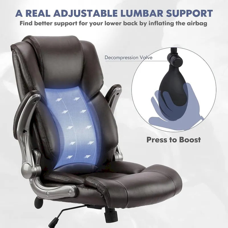 Fauteuil de bureau de direction à dossier haut avec accoudoirs rembourrés relevables et inclinaison réglable verrouillable