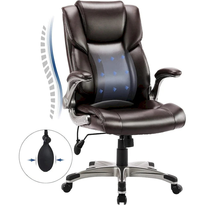 Fauteuil de bureau de direction à dossier haut avec accoudoirs rembourrés relevables et inclinaison réglable verrouillable