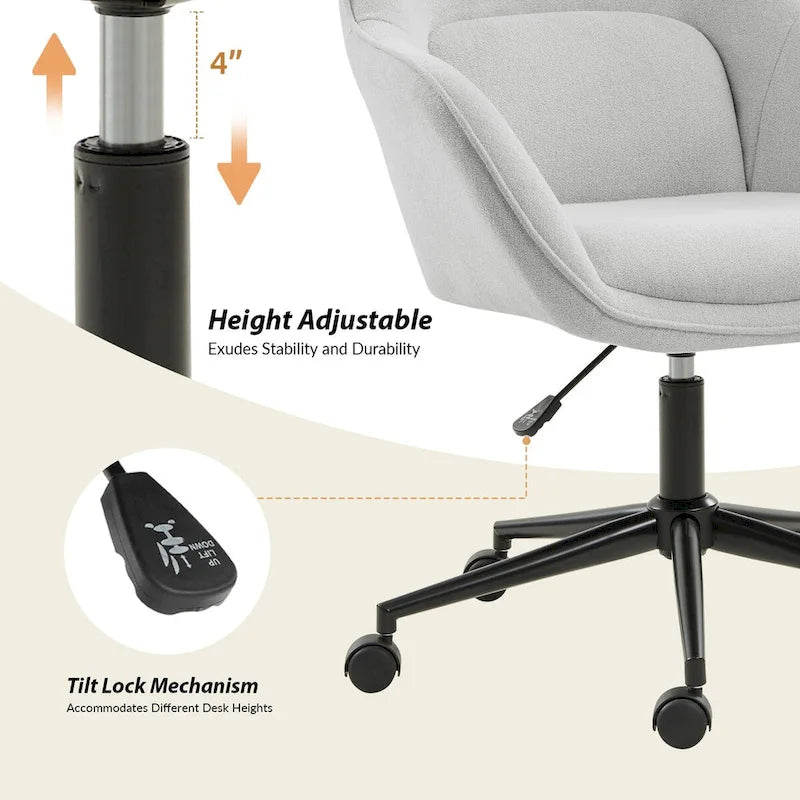 Chaise de bureau pivotante à dossier incurvé avec hauteur réglable et piètement en métal